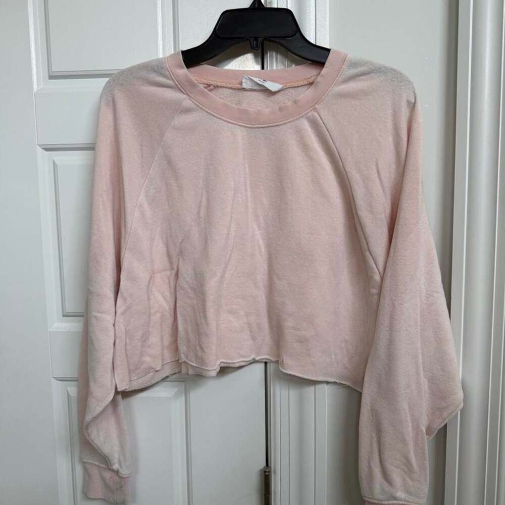Double Zero Pink Cropped Raw Hem Sweatshirt